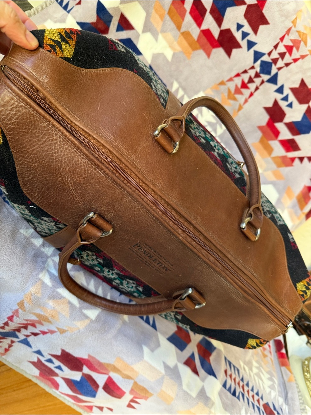 Pendleton Wool Patterned Leather-Trim Weekender Bag - Picture 9 of 9